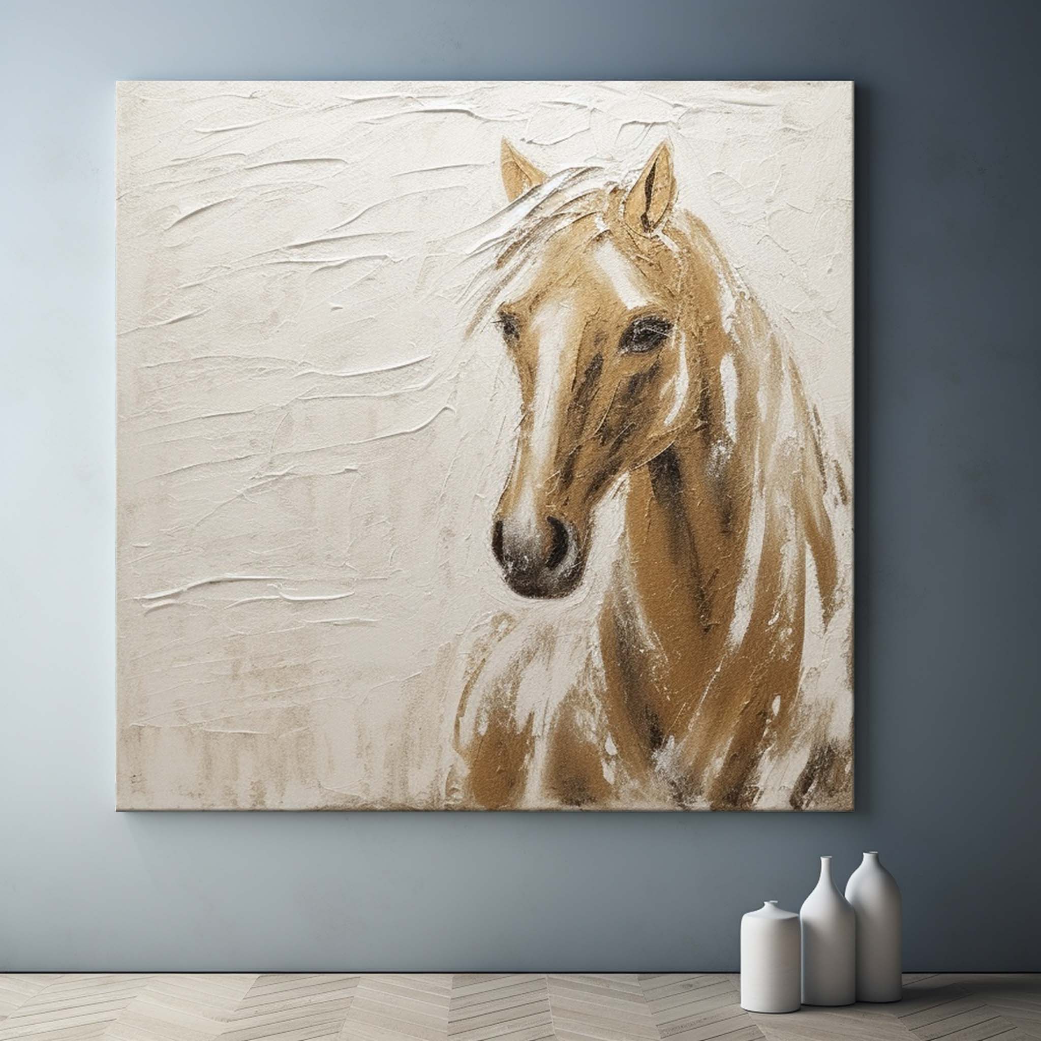 Beige and Brown Horse Texture Painting Wabi Sabi Art Horse Canvas Wall ...