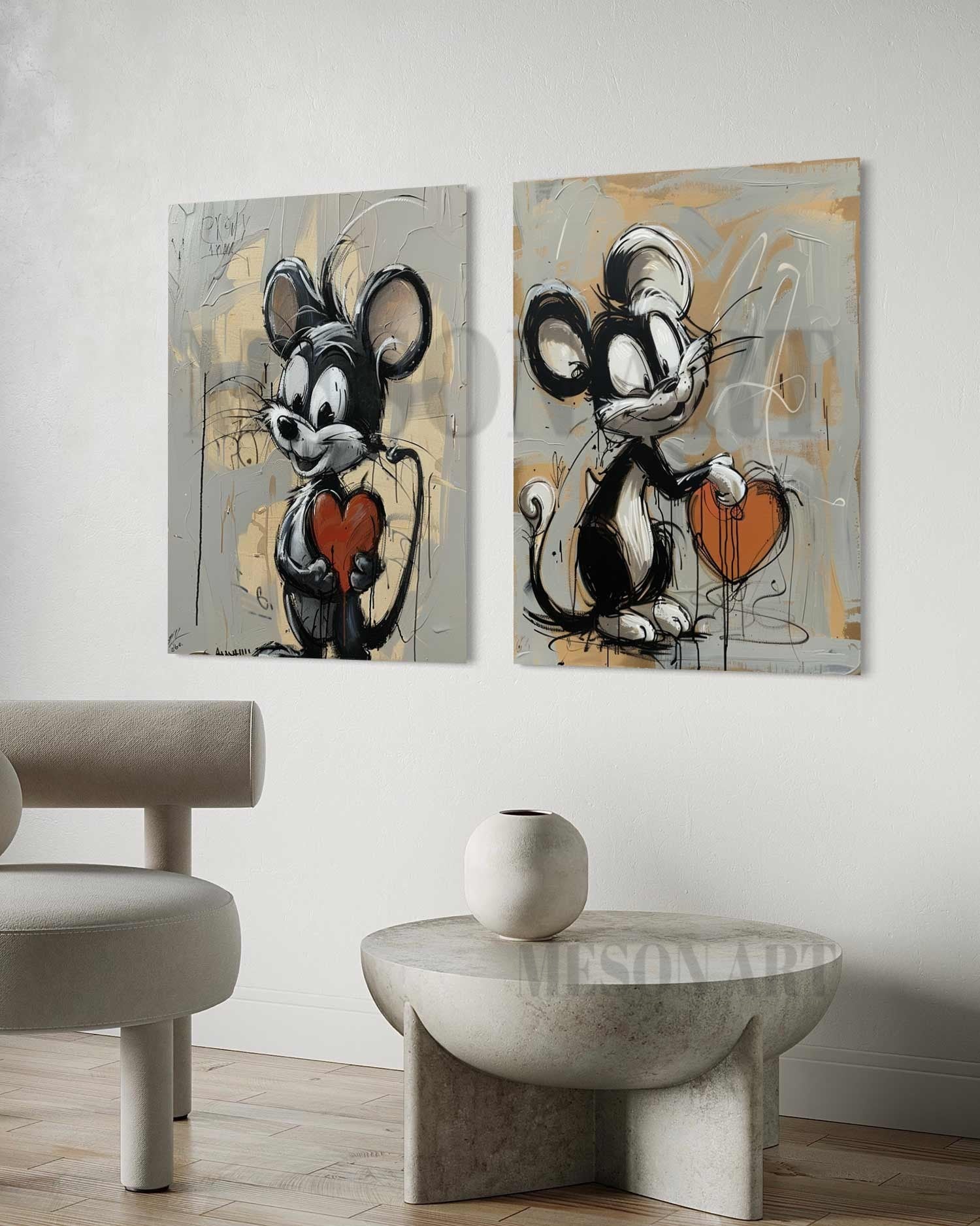 Set of 2 Mickey Mouse Graffiti Art for Sale Mickey Mouse Canvas Wall Art Mickey Mouse Cartoon Painting