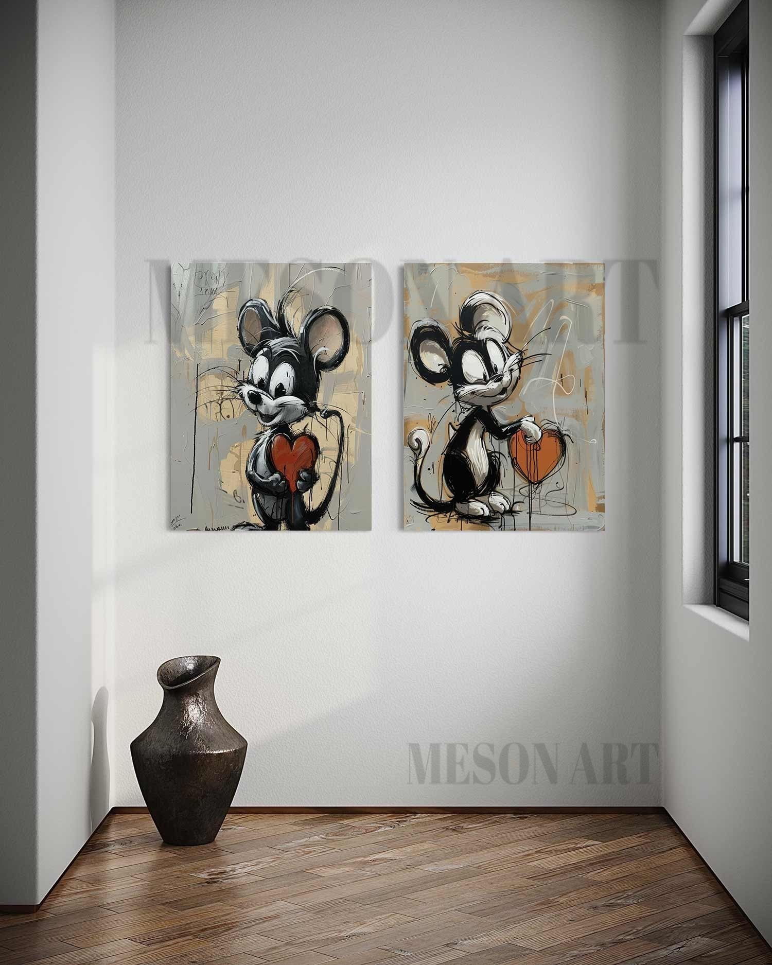 Set of 2 Mickey Mouse Graffiti Art for Sale Mickey Mouse Canvas Wall Art Mickey Mouse Cartoon Painting