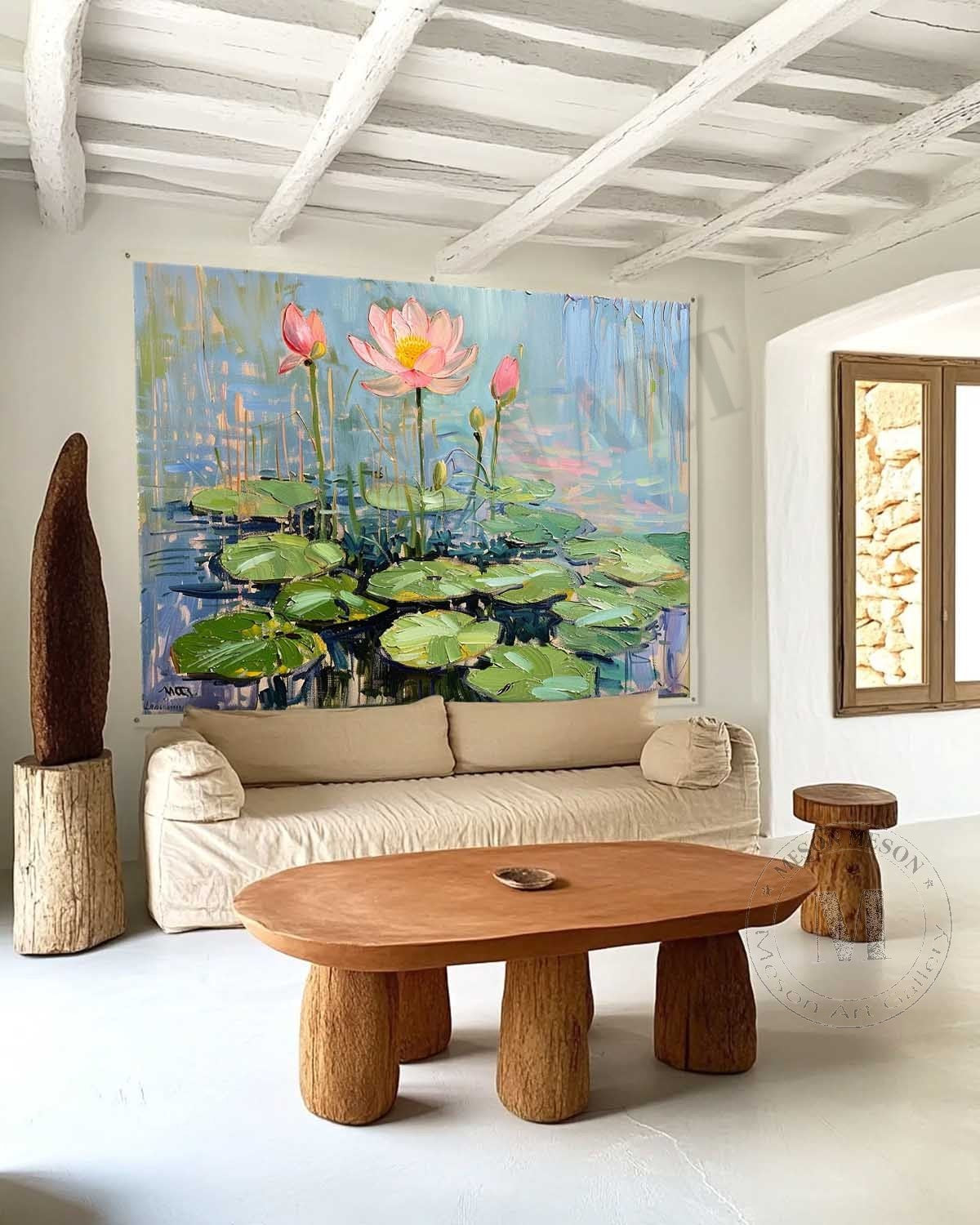 Large 60*40 Blue Monet Lotus Canvas Art for Sale Monet Lotus Canvas Wall Art Decor Hanging Painting