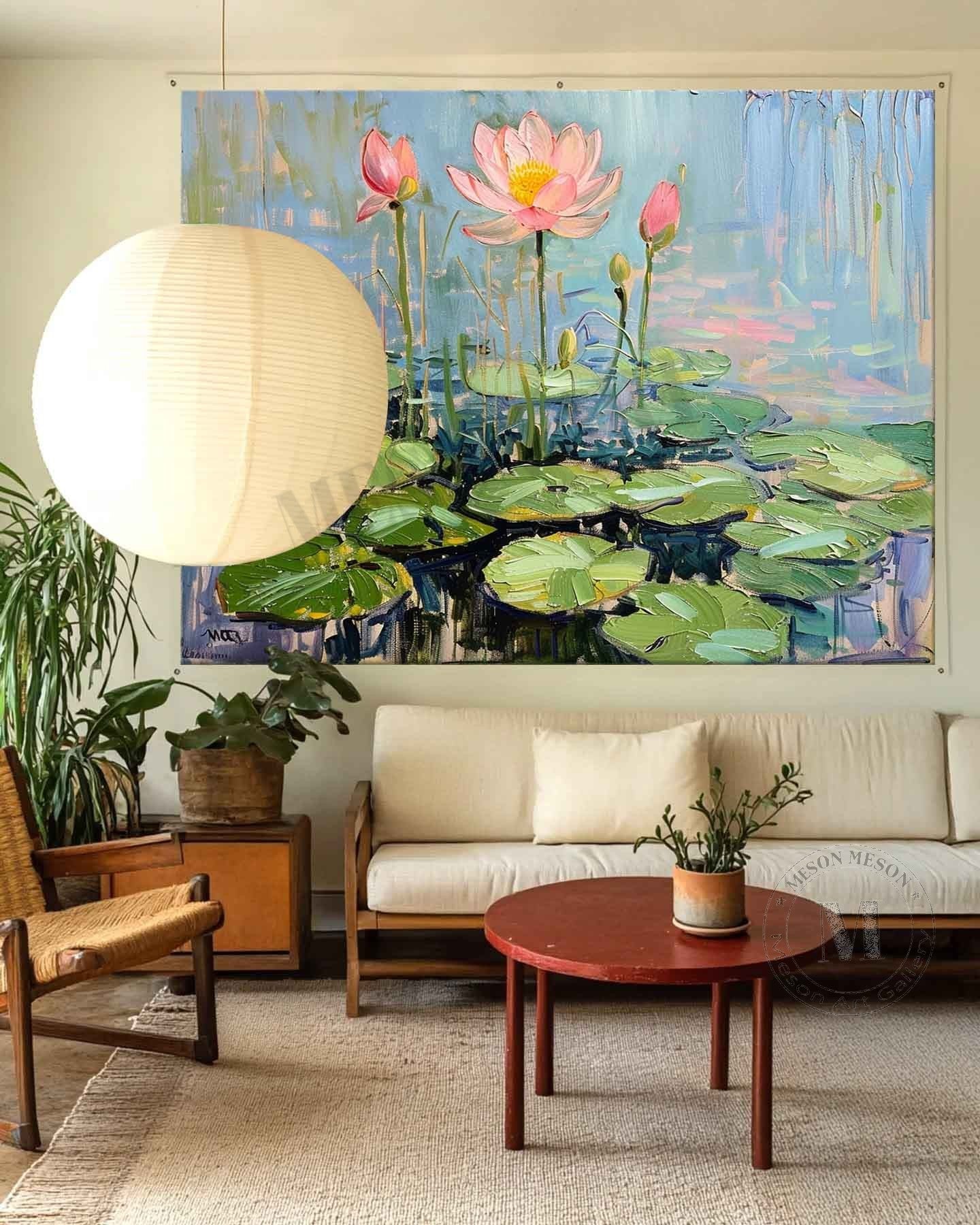 Large 60*40 Blue Monet Lotus Canvas Art for Sale Monet Lotus Canvas Wall Art Decor Hanging Painting