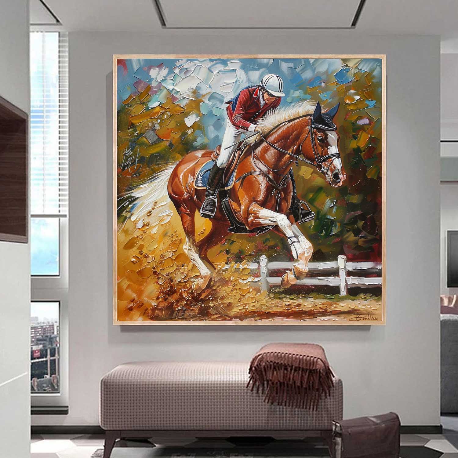 Horse Racing Canvas Wall Art Decor Equestrian Oil Painting Equestrian Wall Paintings For Sale