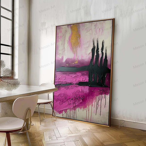 Pink Abstract Texture Art Large Pink Abstract Canvas Wall Hanging Painting Pink Abstract Landscape Art for Bedroom