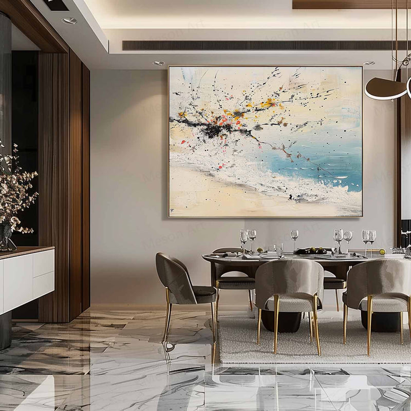 Large Beige Abstract Landscape Art for Sale Coast Abstract Oil Painting Seaside Abstract Canvas Wall Art