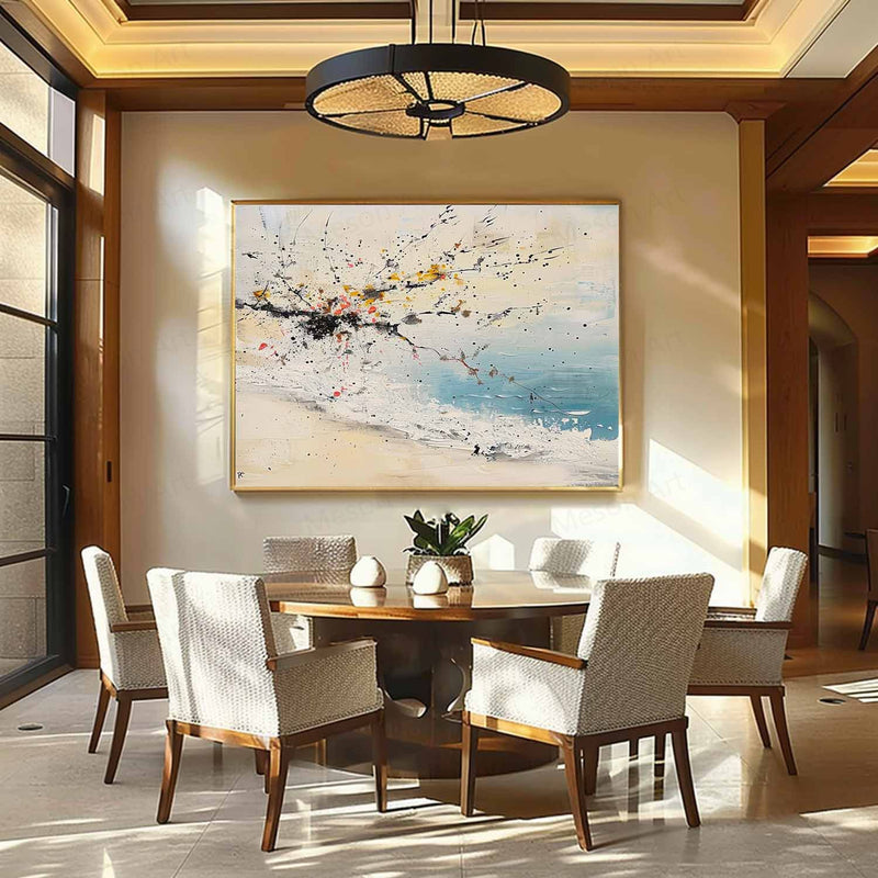 Large Beige Abstract Landscape Art for Sale Coast Abstract Oil Painting Seaside Abstract Canvas Wall Art