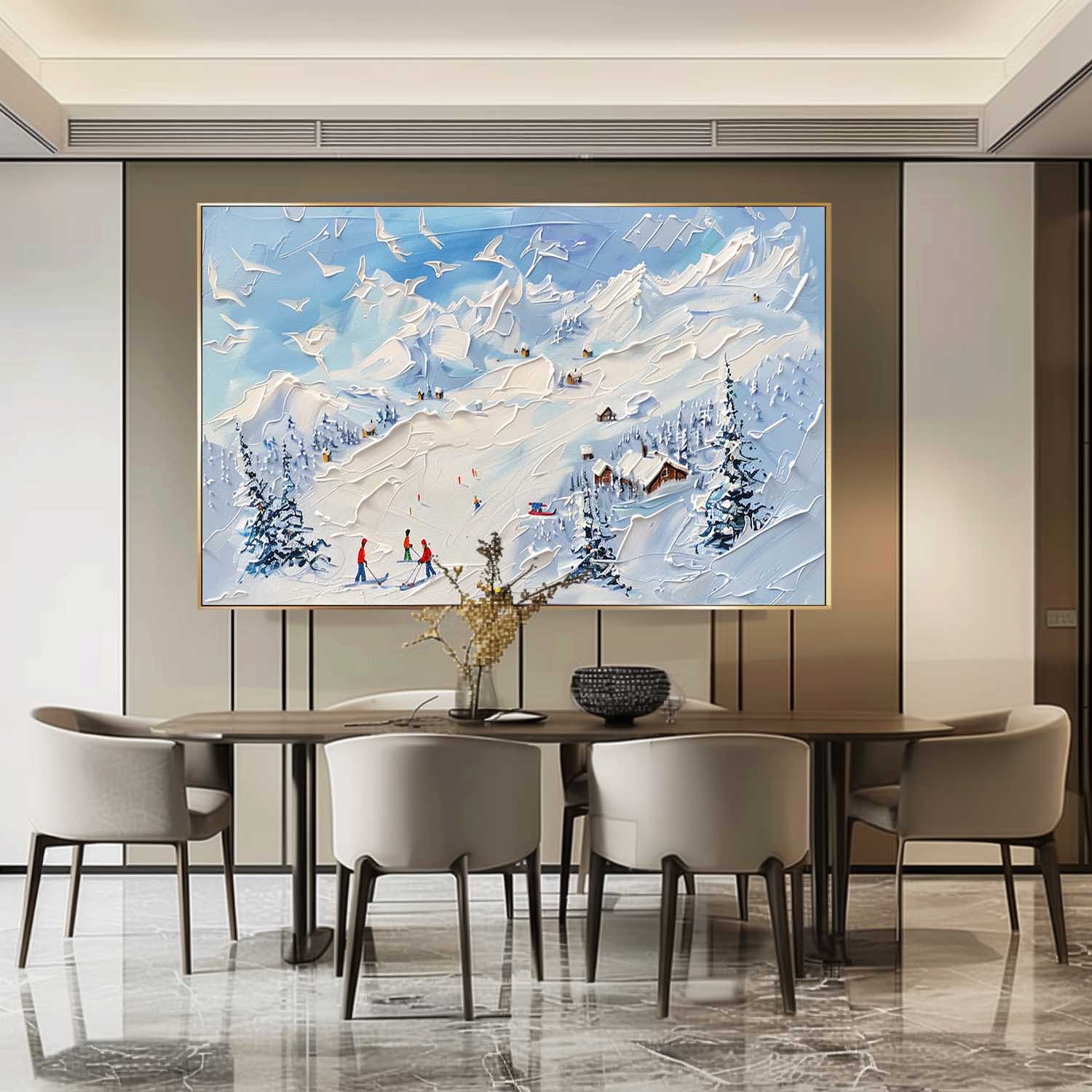 Large 3D White and Blue Snow Mountain Landscape Texture Painting Snow Mountain Texture Canvas Wall Art Decorative Painting