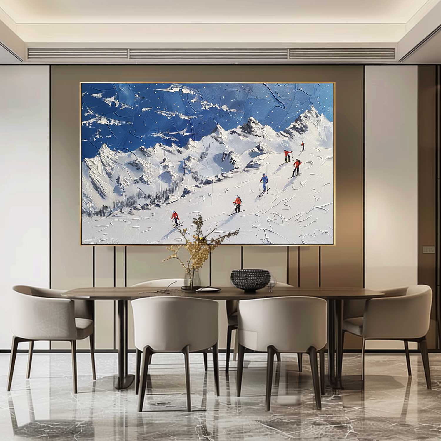 Large 3D Snow Mountain Skier Texture Painting Snow Mountain Skier Texture Canvas Wall Art Decoration Hanging Painting