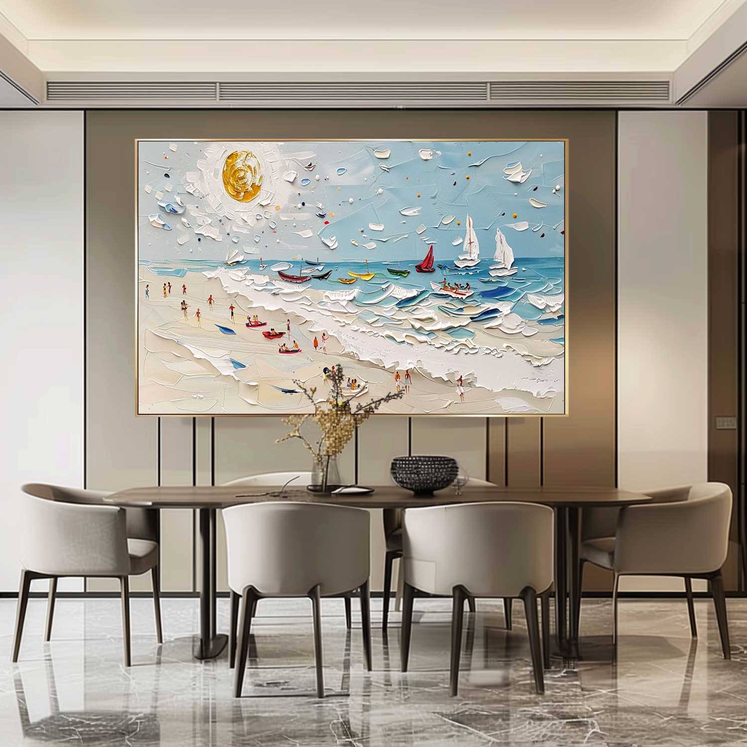 Large Summer Beach Coast Vacation Texture Painting Beach Holiday Landscape Canvas Wall Art for Sale