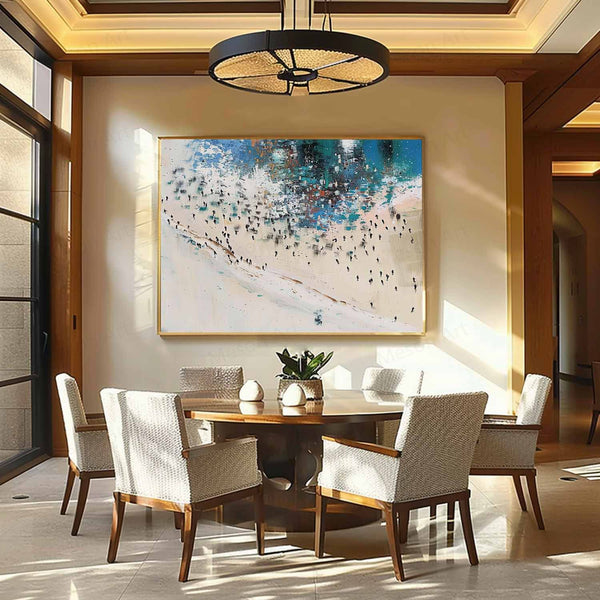 Abstract Beach Wall Art Blue and Beige Abstract Art on Canvas Blue and Beige Abstract Landscape Oil Painting