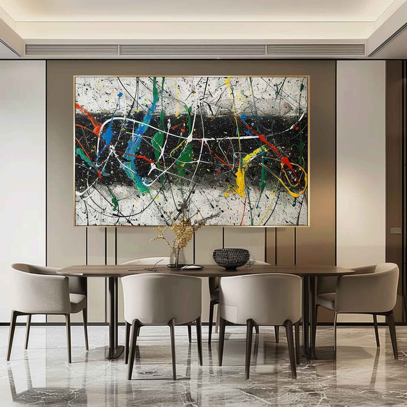 Large Colorful Abstract Canvas Wall Art Decor Modern Pollock Paintings For Sale