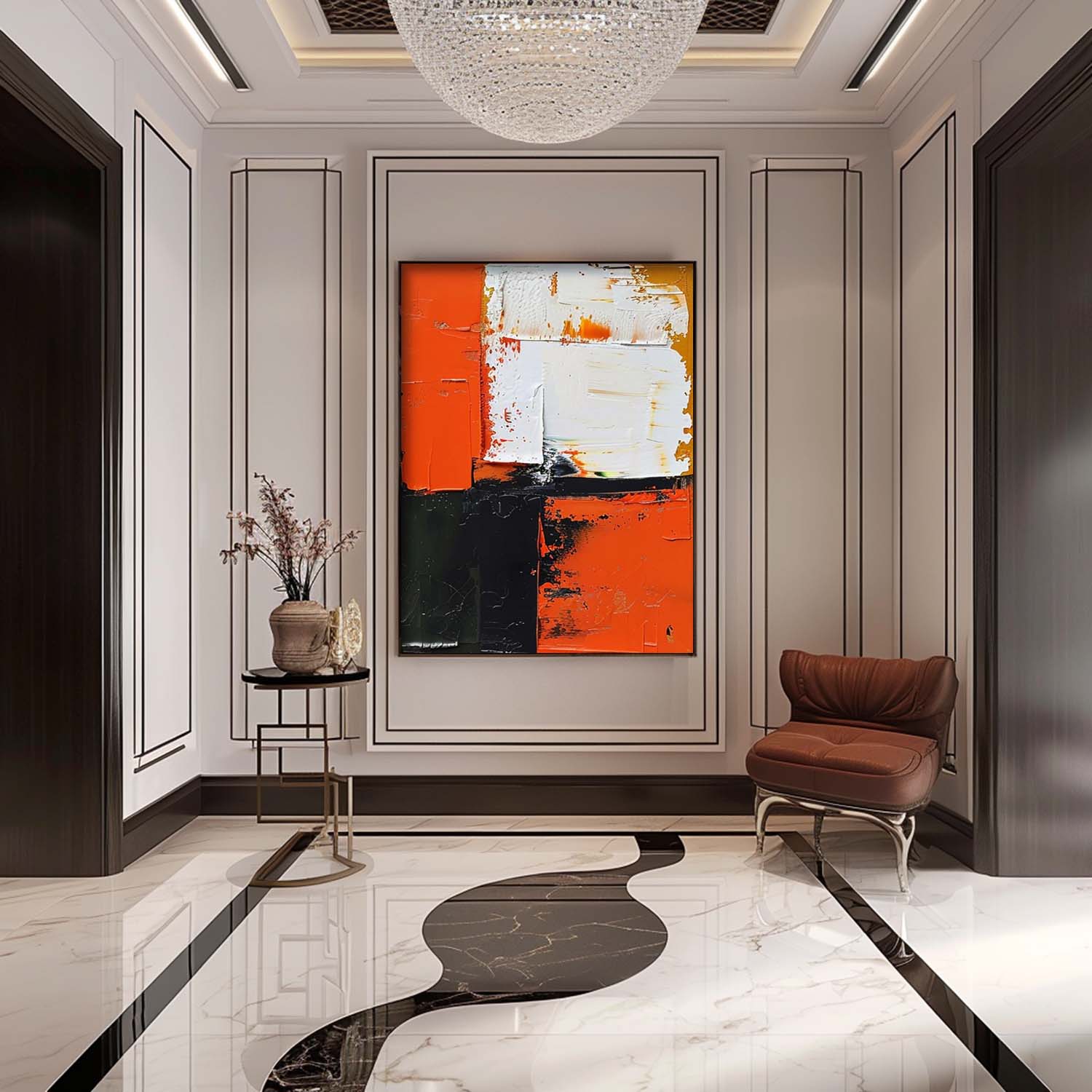 Large Orange and Black Texture Painting Orange and Black Abstract Art for Sale Orange and Black Canvas Wall Art