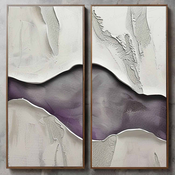 Large Purple and Gray Minimalist Abstract Texture Paintings Set of 2 Purple and Gray Minimalist Canvas Wall Art for Sale