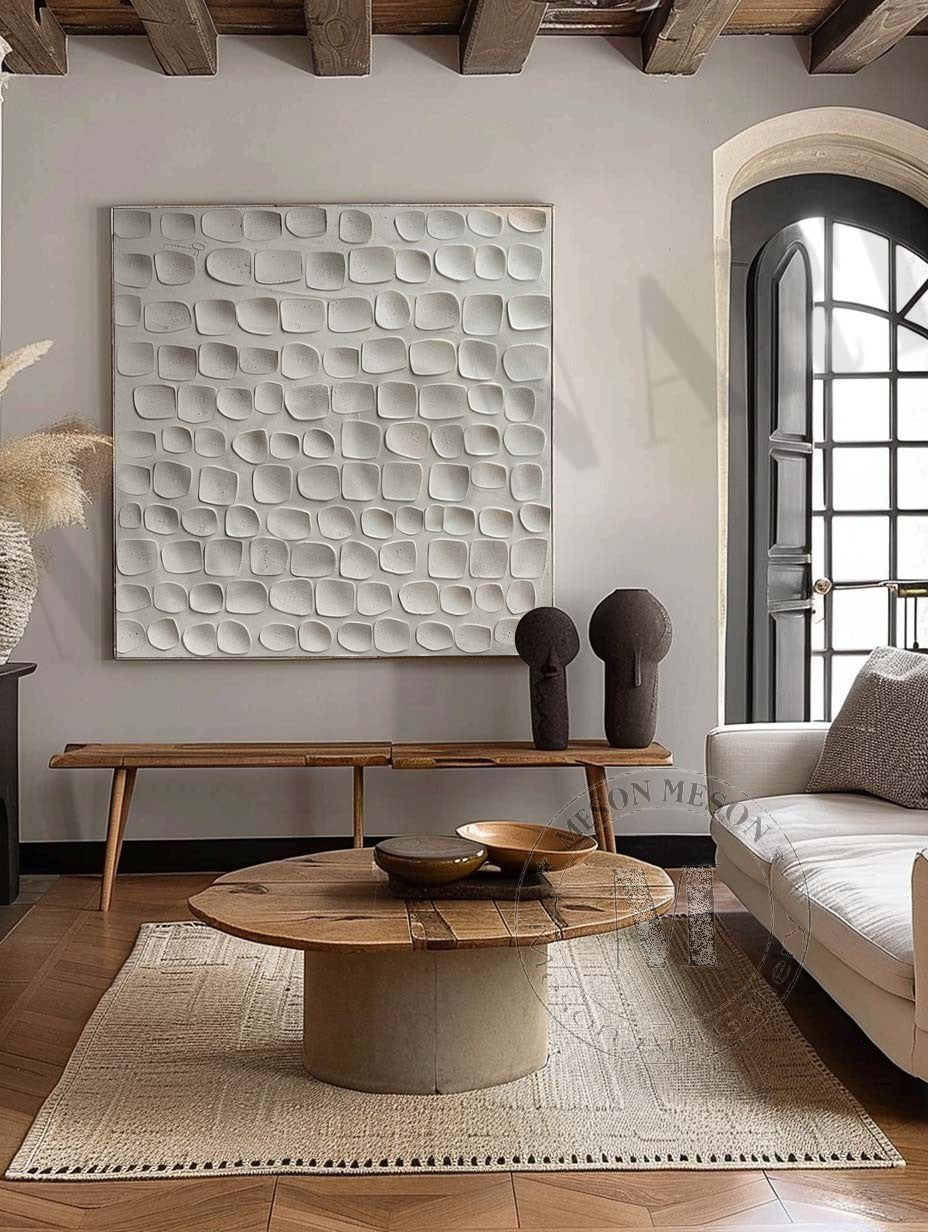 Large 3D White Plaster Canvas Art for Sale White Plaster Minimalist Abstract Texture Wall Painting