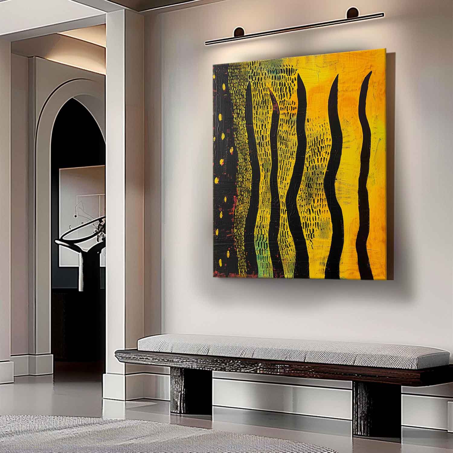 Gold and Black Abstract Art for Sale Wabi Sabi Art Gold and Black Minimalist Oil Painting on Canvas