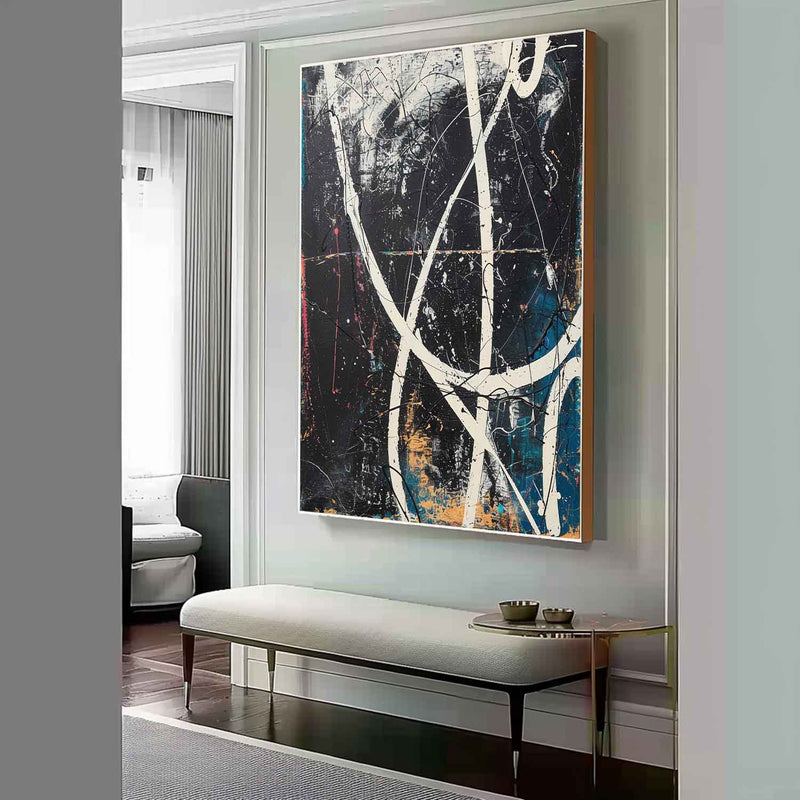 Large Black and Blue Abstract Art for Sale Black and Blue Expressionist Canvas Wall Art Decor