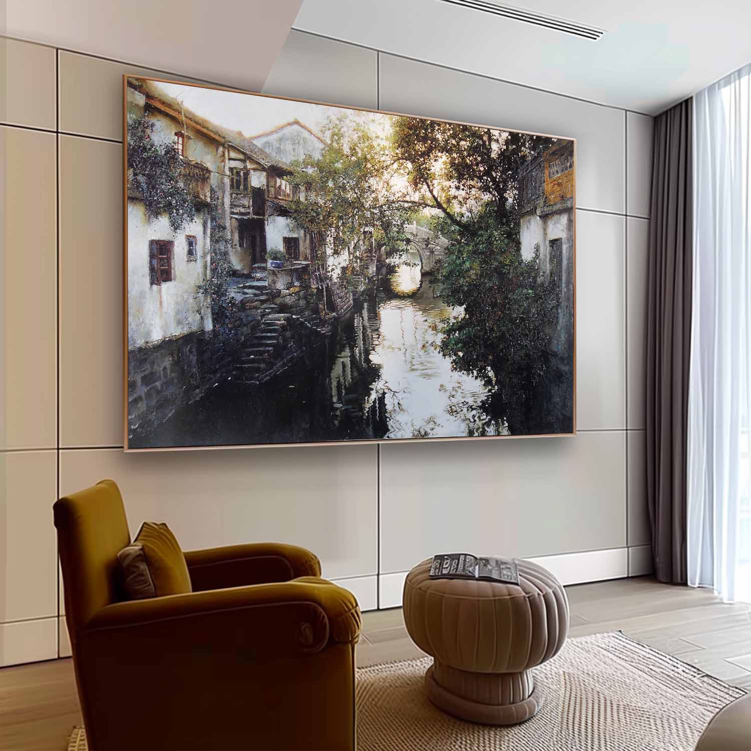 Ancient Water Town Oil Paintings Ancient Water Town Canvas Wall Art Hyper-Realistic Water Town Art For Sale