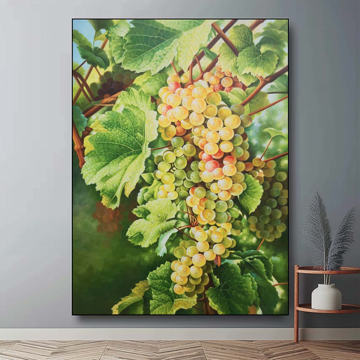 Large Green Realistic Grape Oil Painting Realistic Grape Canvas Wall Art Hyper-Realistic Grape Art