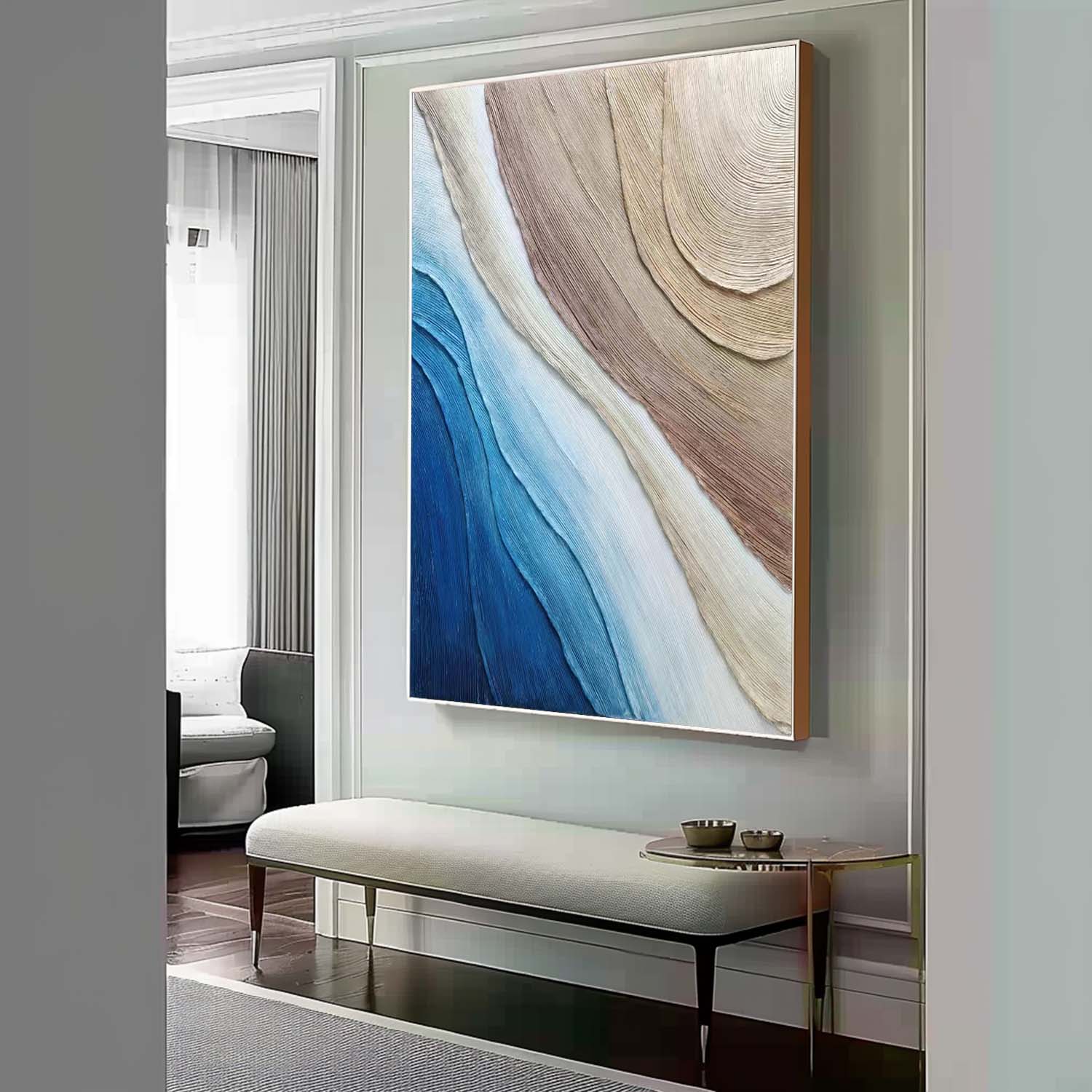 Large Ocean Wave Beach Wall Painting Heavy Textured Plaster Art Canvas Abstract Textured Art Decor