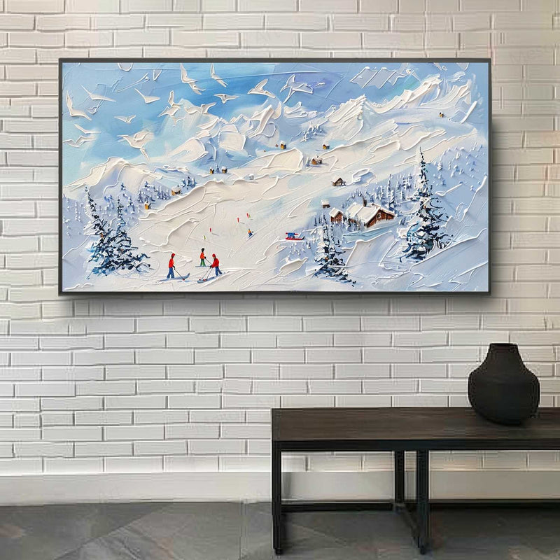 3D White and Blue Snow Mountain Landscape Texture Painting Snow Mountain Texture Canvas Wall Art Decorative Painting