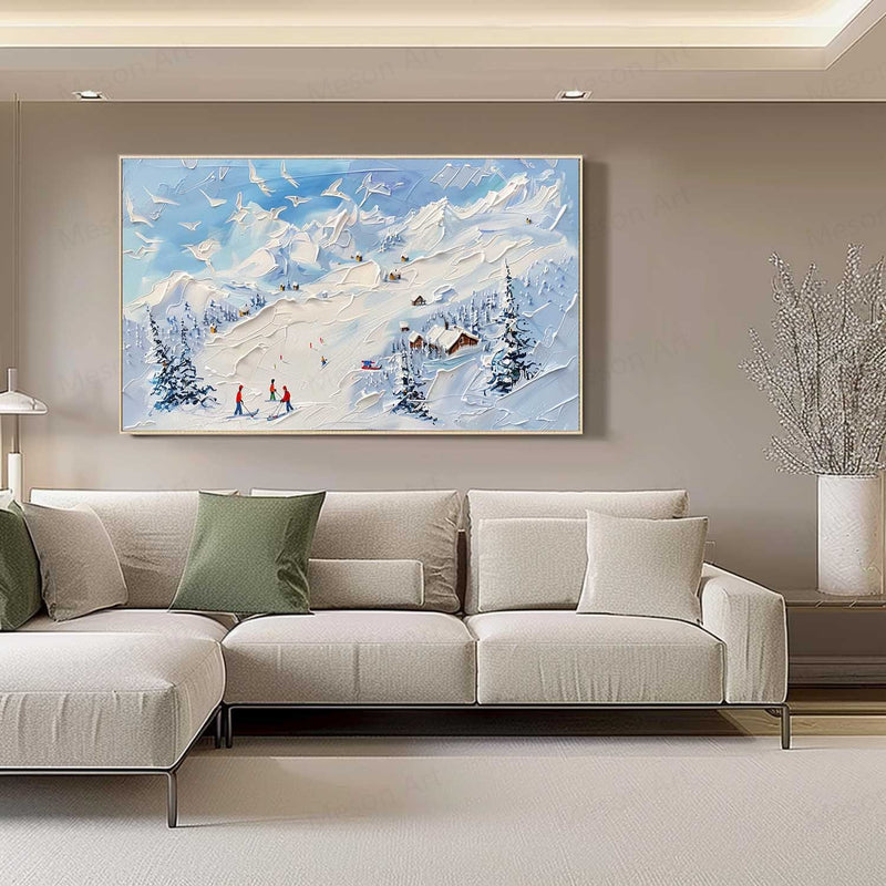 3D White and Blue Snow Mountain Landscape Texture Painting Snow Mountain Texture Canvas Wall Art Decorative Painting