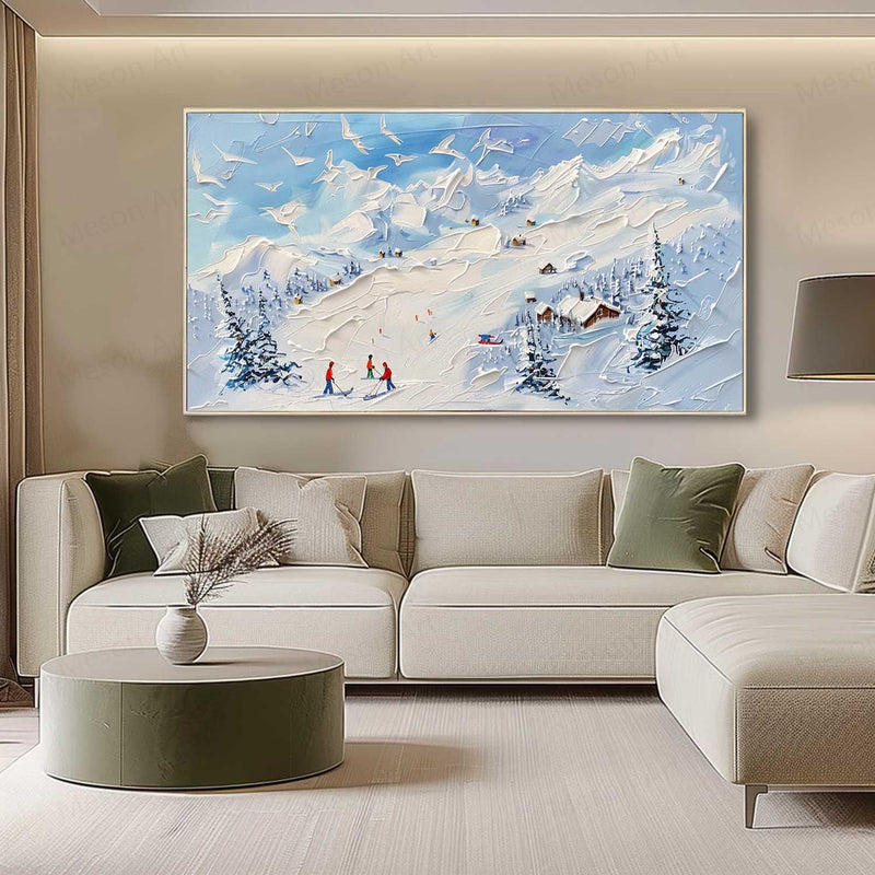 3D White and Blue Snow Mountain Landscape Texture Painting Snow Mountain Texture Canvas Wall Art Decorative Painting