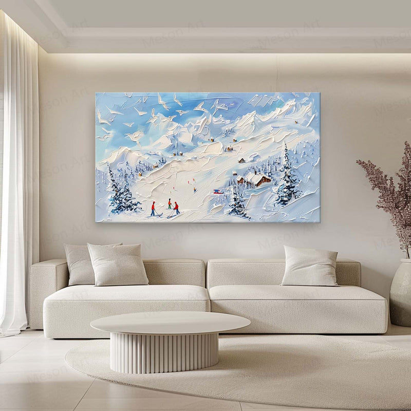 3D White and Blue Snow Mountain Landscape Texture Painting Snow Mountain Texture Canvas Wall Art Decorative Painting