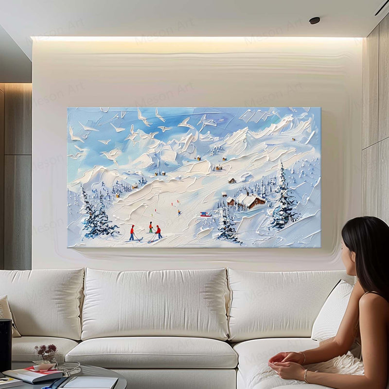 3D White and Blue Snow Mountain Landscape Texture Painting Snow Mountain Texture Canvas Wall Art Decorative Painting