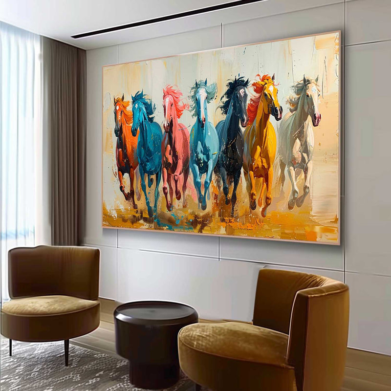 Large Colorful Running Horses Oil Painting Living Room Colorful Horses Canvas Wall Art for Sale