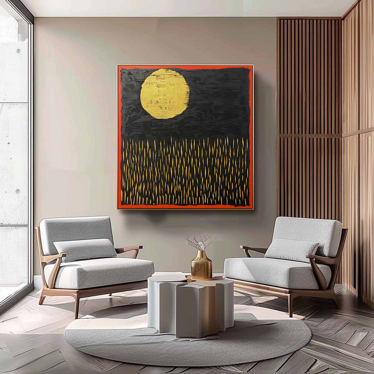 Gold and Black Minimalist Canvas Wall Art Wabi Sabi Art Gold and Black Abstract Oil Paintings for Sale