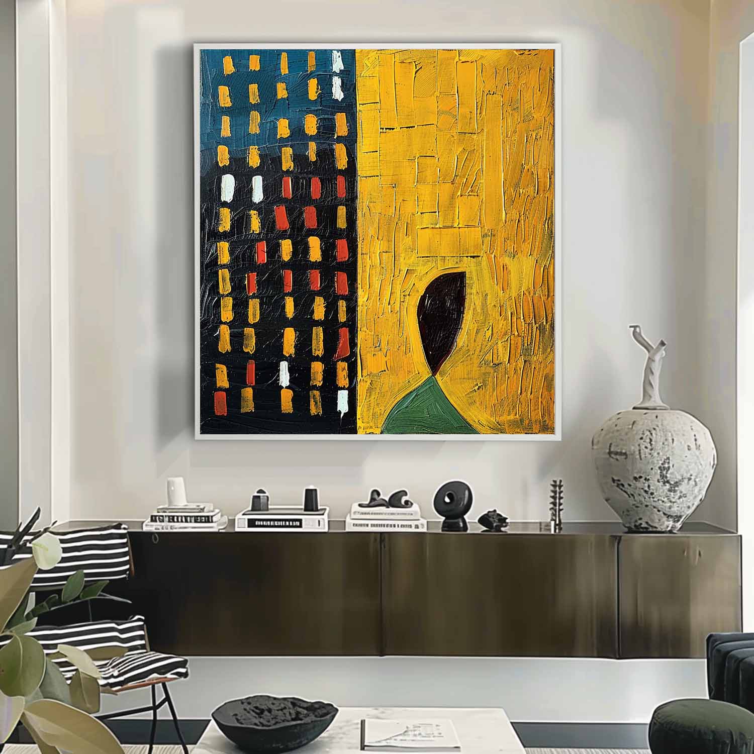 Gold and Black Abstract Art Canvas Wabi-Sabi Art Gold and Black Minimalist Oil Painting for Sale