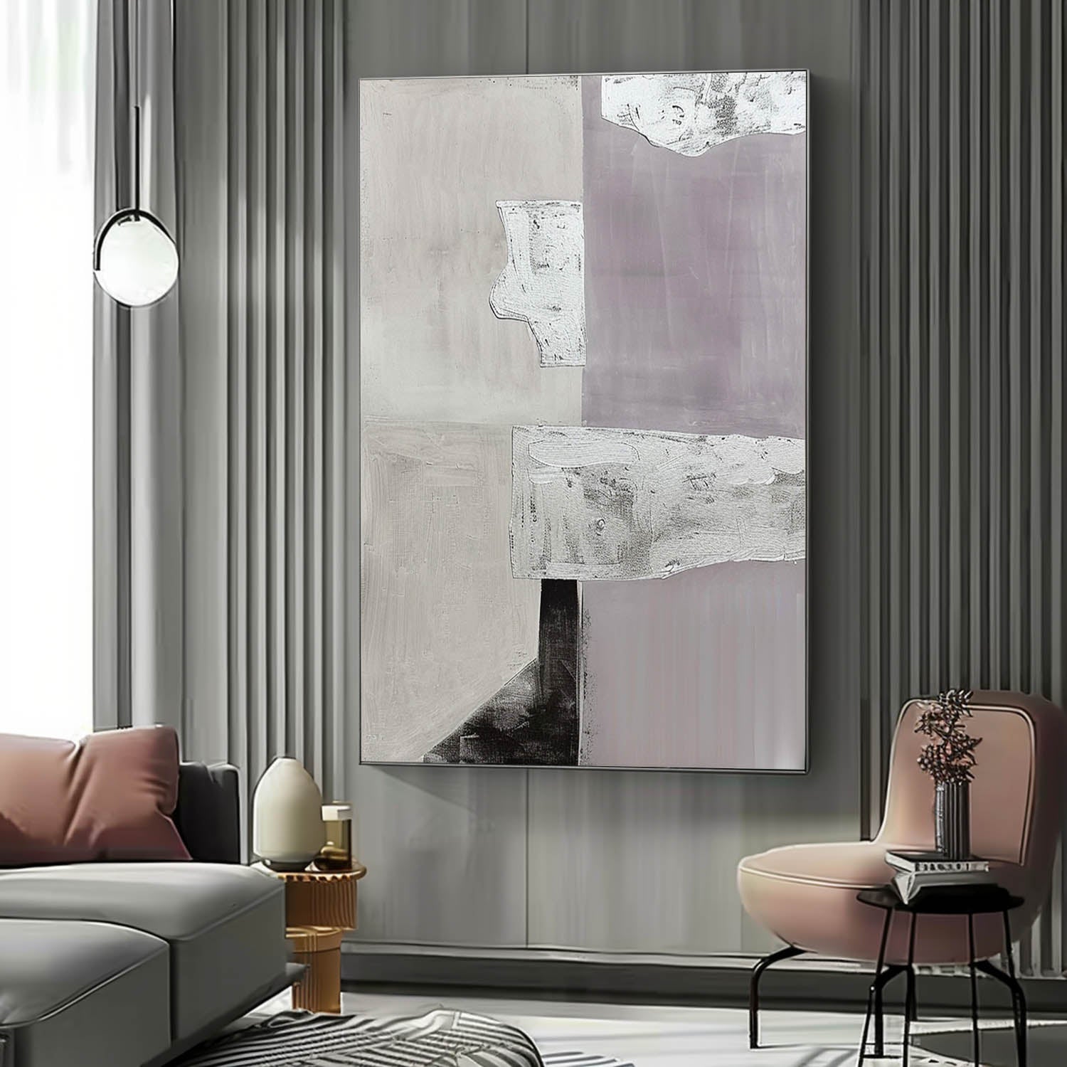 Purple and Gray Texture Abstract Art Purple and Painting Minimalist Texture Canvas Wall Art Decoration