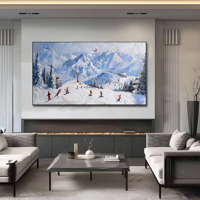 3D Snow Mountain Ski Resort Texture Painting Snow Mountain Ski Resort Texture Canvas Wall Art Decoration Hanging Painting