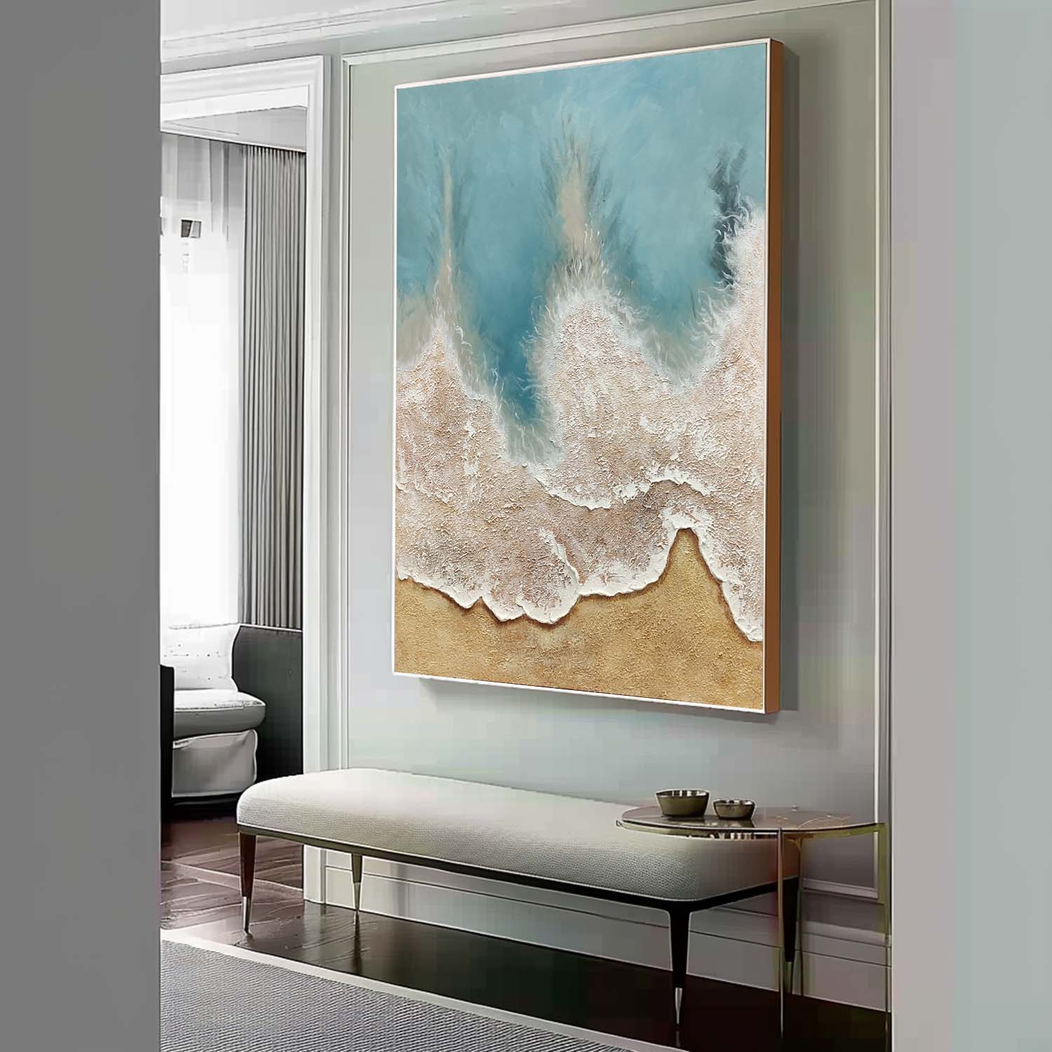 Large 3D Coastal Wall Painting Sea Heavy Textured Plaster Art Canvas Abstract Texture Art Wall Decor