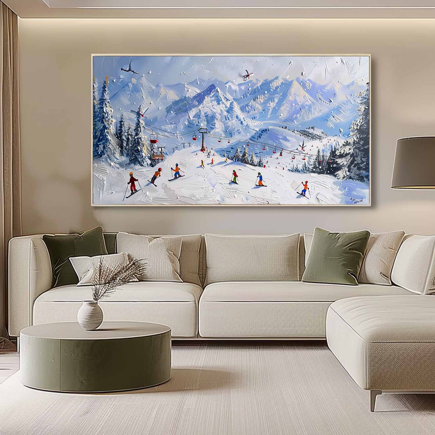 Large 3D Snow Mountain Ski Resort Texture Painting Snow Mountain Ski Resort Texture Canvas Wall Art Decoration Hanging Painting