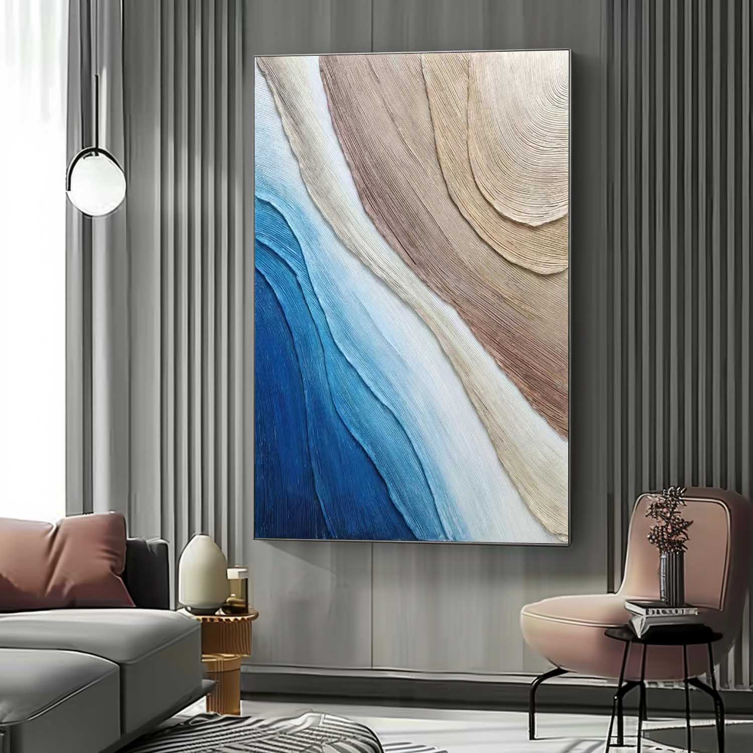 Large Ocean Wave Beach Wall Painting Heavy Textured Plaster Art Canvas Abstract Textured Art Decor