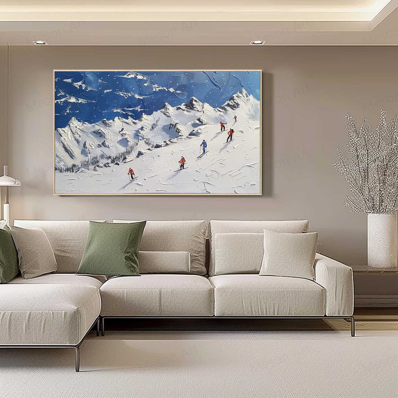 3D Snow Mountain Skier Texture Painting Snow Mountain Skier Texture Canvas Wall Art Decoration Hanging Painting