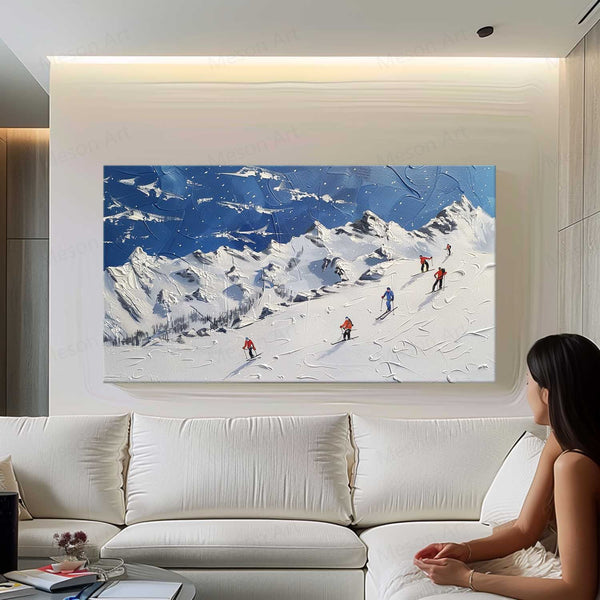 3D Snow Mountain Skier Texture Painting Snow Mountain Skier Texture Canvas Wall Art Decoration Hanging Painting