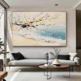 Large Beige Abstract Landscape Art for Sale Coast Abstract Oil Painting Seaside Abstract Canvas Wall Art