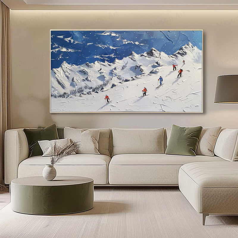 3D Snow Mountain Skier Texture Painting Snow Mountain Skier Texture Canvas Wall Art Decoration Hanging Painting