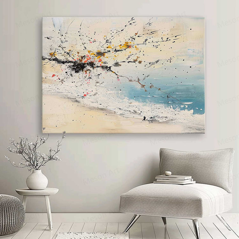 Large Beige Abstract Landscape Art for Sale Coast Abstract Oil Painting Seaside Abstract Canvas Wall Art