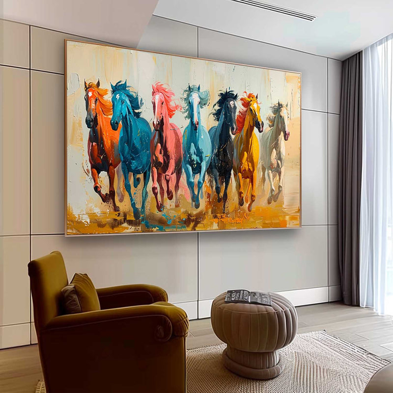 Large Colorful Running Horses Oil Painting Living Room Colorful Horses Canvas Wall Art for Sale