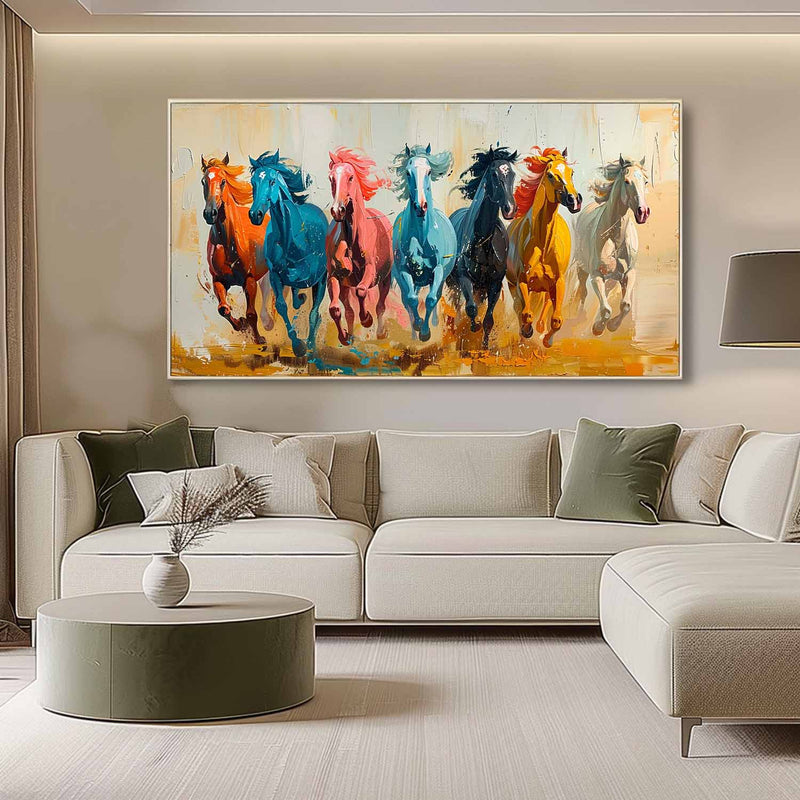 Large Colorful Running Horses Oil Painting Living Room Colorful Horses Canvas Wall Art for Sale