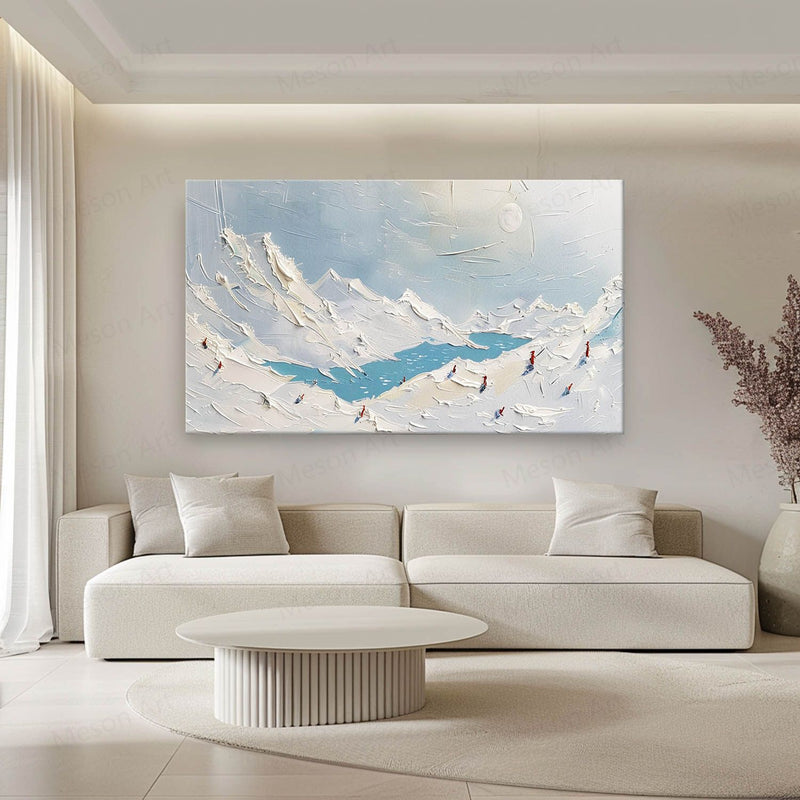 Large Glacial Lake Texture Painting Glacial Lake Canvas Wall Art Plaster Canvas Art for Sale