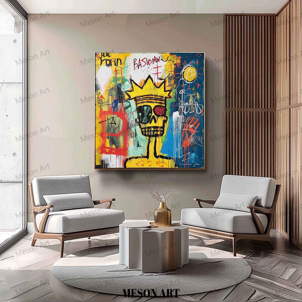 Basquiat Abstract Art for Sale Modern Expressionist Art Cool Skull Graffiti Canvas Wall Art Graffiti Street Abstract Art