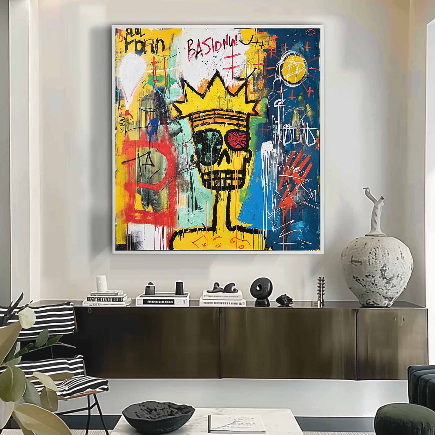 Basquiat Abstract Art for Sale Modern Expressionist Art Cool Skull Graffiti Canvas Wall Art Graffiti Street Abstract Art