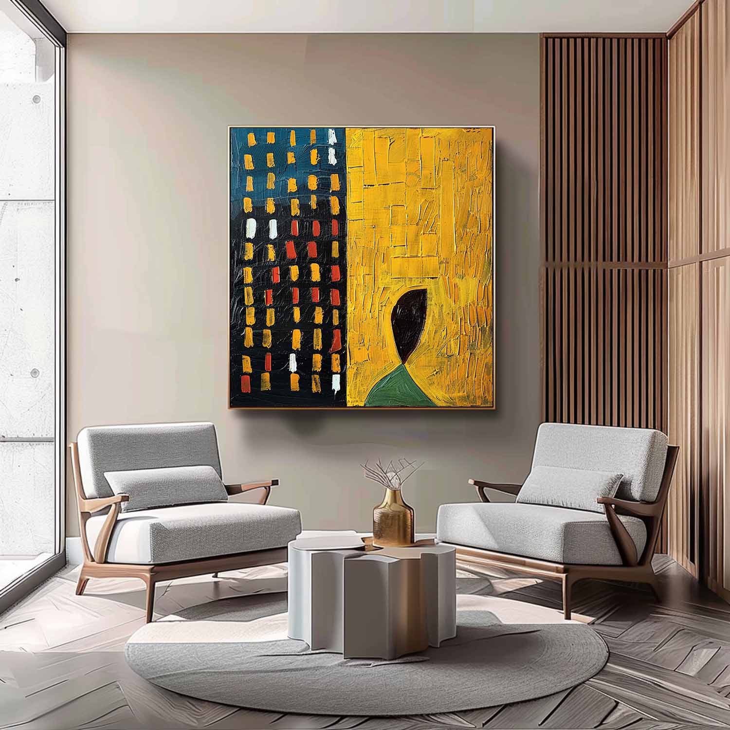 Gold and Black Abstract Art Canvas Wabi-Sabi Art Gold and Black Minimalist Oil Painting for Sale