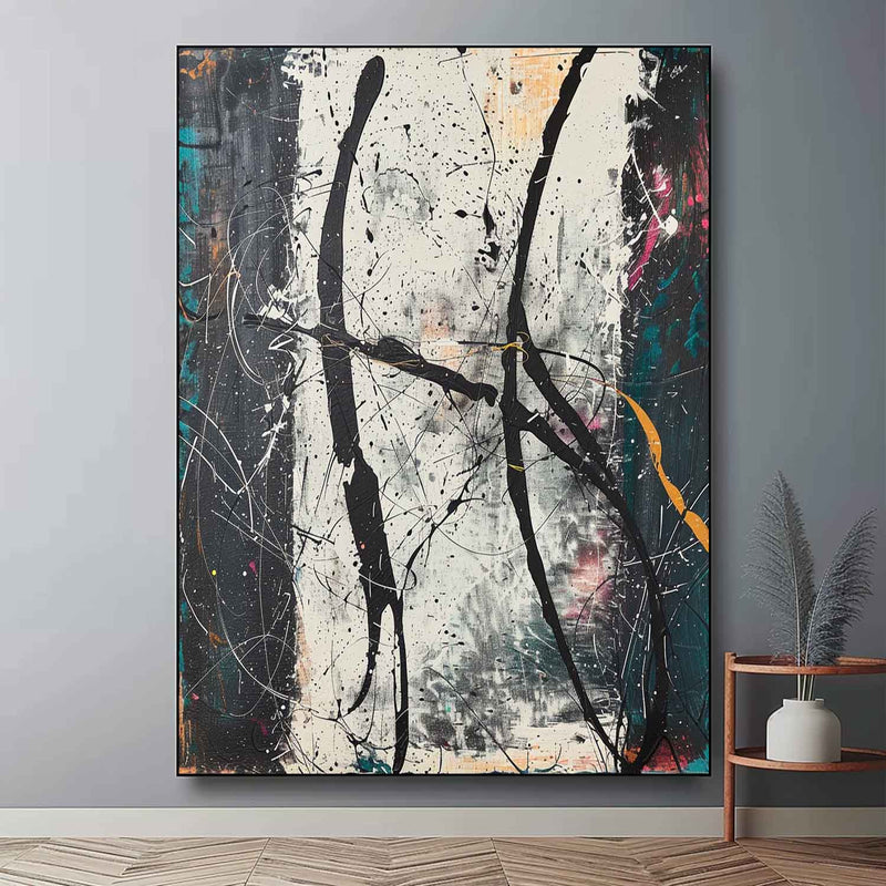 Large Black and White Modern Wall Painting for Sale Black and White Modern Abstract Oil Painting on Canvas