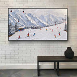 Large 3D Snow Mountain Ski Resort Skier Texture Painting Snow Mountain Ski Resort Skier Canvas Wall Art Decor Hanging Painting