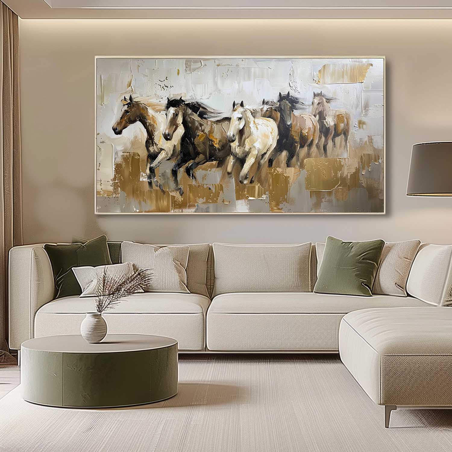 Large Horses Running on the Grassland Living Room Wall Decor Art Horses Running on the Grassland Oil Painting