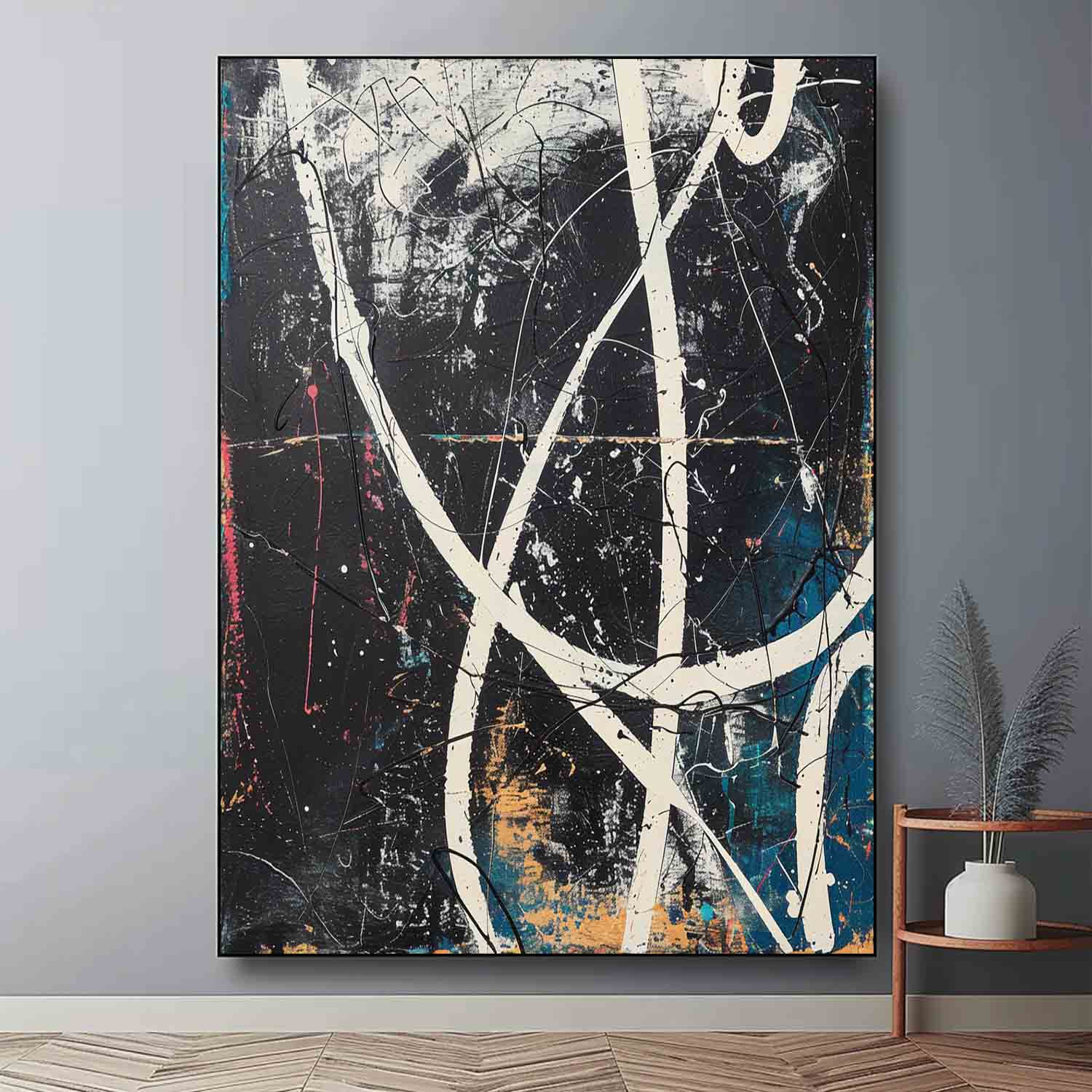 Large Black and Blue Abstract Art for Sale Black and Blue Expressionist Canvas Wall Art Decor